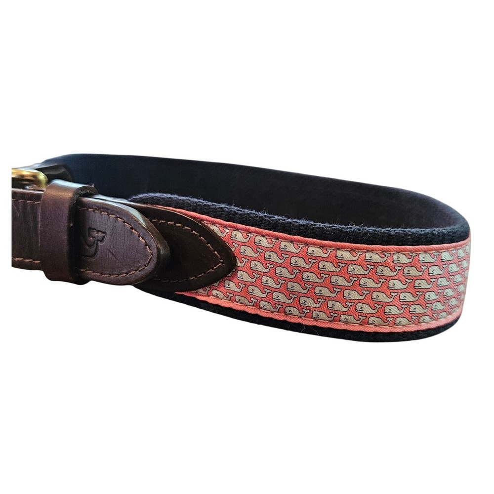 Vineyard Vines Kids Navy Pink Whale Canvas Club Belt Leather Brass Size 24 USA